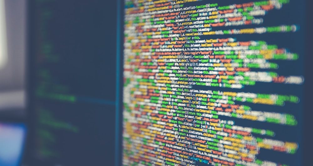 Colorful software or web code on a computer monitor